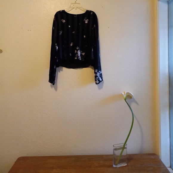 Club Monaco Black Silk Cherry Blossom Blouse